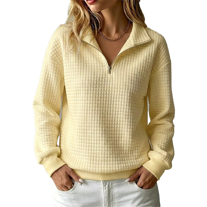✨Damen gestepptes Grid-Sweatshirt mit halbem Reißverschluss