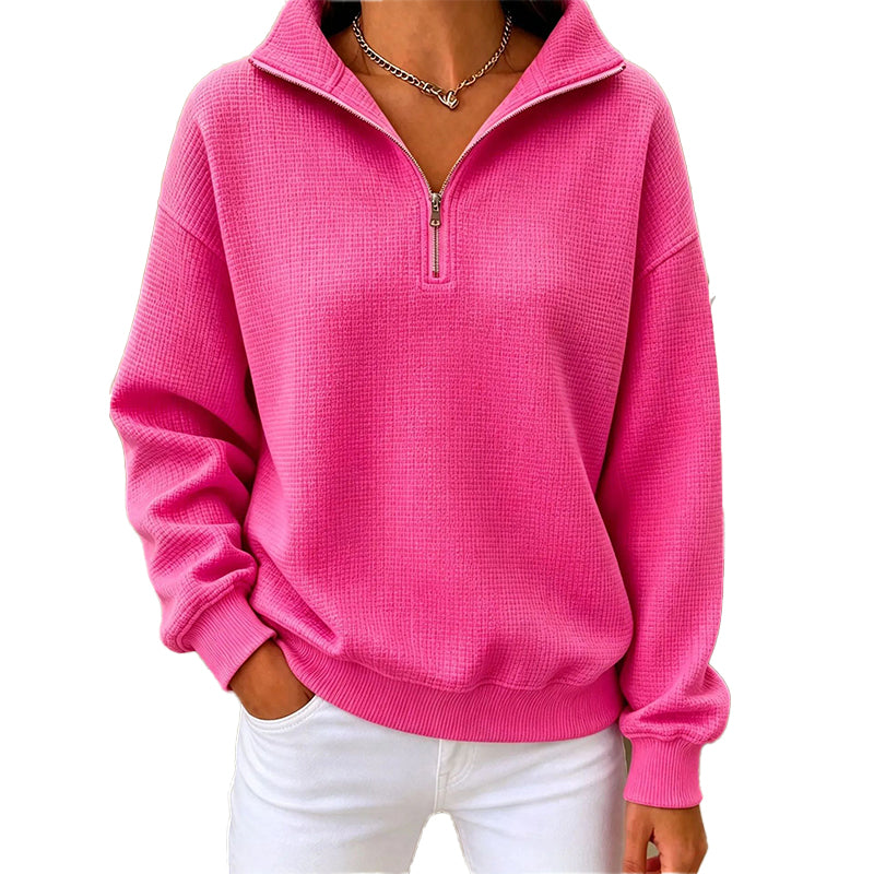 ✨Damen gestepptes Grid-Sweatshirt mit halbem Reißverschluss