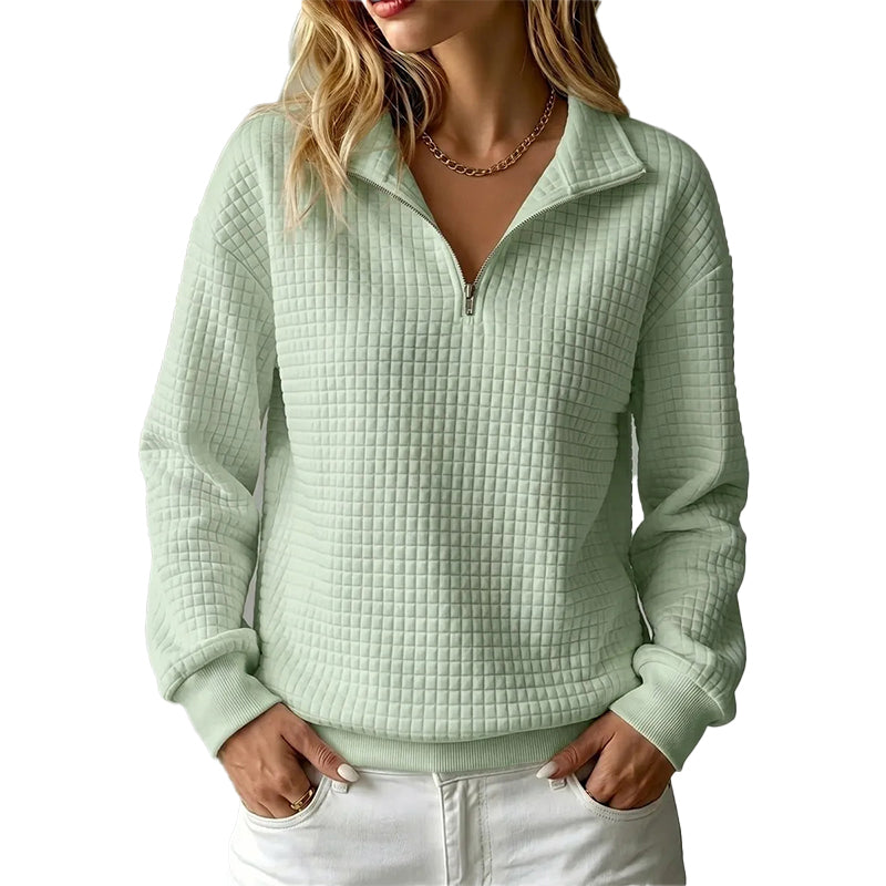 ✨Damen gestepptes Grid-Sweatshirt mit halbem Reißverschluss