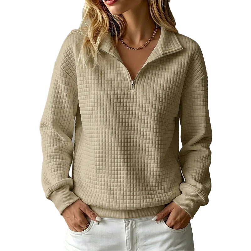 ✨Damen gestepptes Grid-Sweatshirt mit halbem Reißverschluss