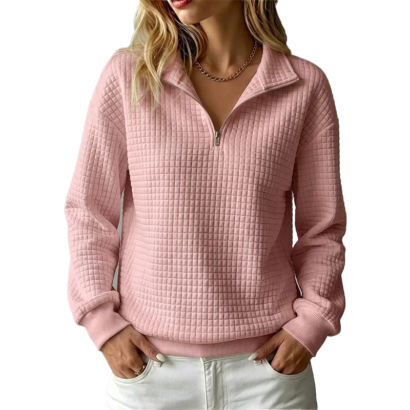 ✨Damen gestepptes Grid-Sweatshirt mit halbem Reißverschluss