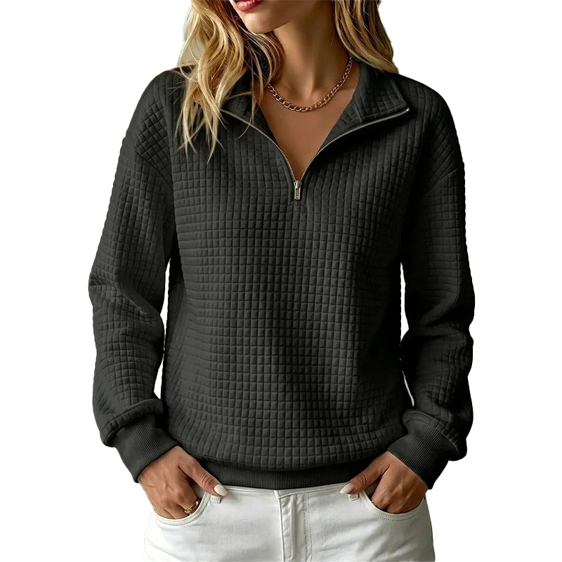 ✨Damen gestepptes Grid-Sweatshirt mit halbem Reißverschluss