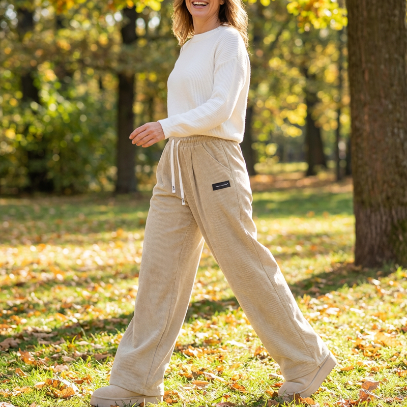 Damen-Cordhose mit weitem Bein und Kordelzug