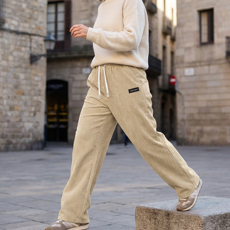 Damen-Cordhose mit weitem Bein und Kordelzug