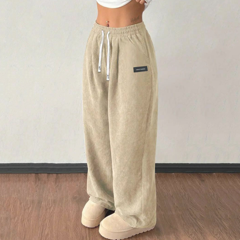 Damen-Cordhose mit weitem Bein und Kordelzug