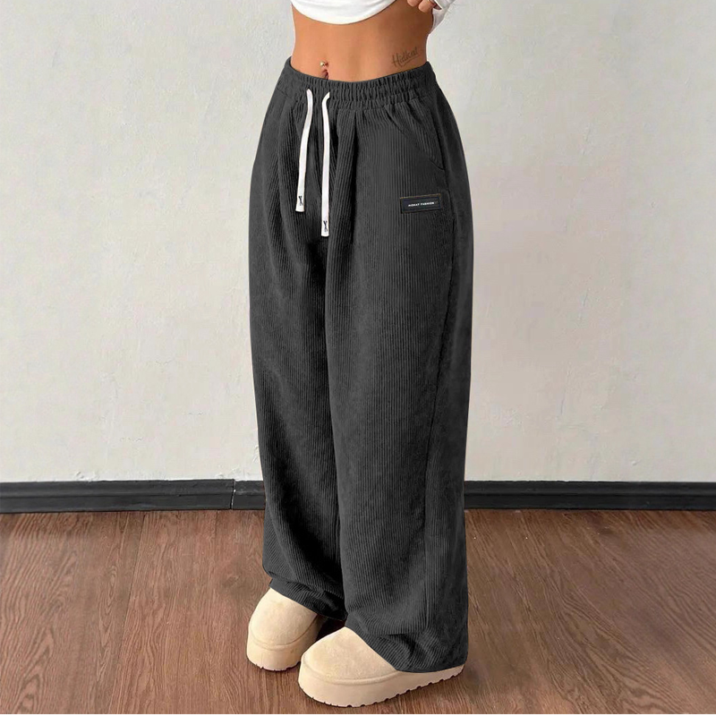 Damen-Cordhose mit weitem Bein und Kordelzug