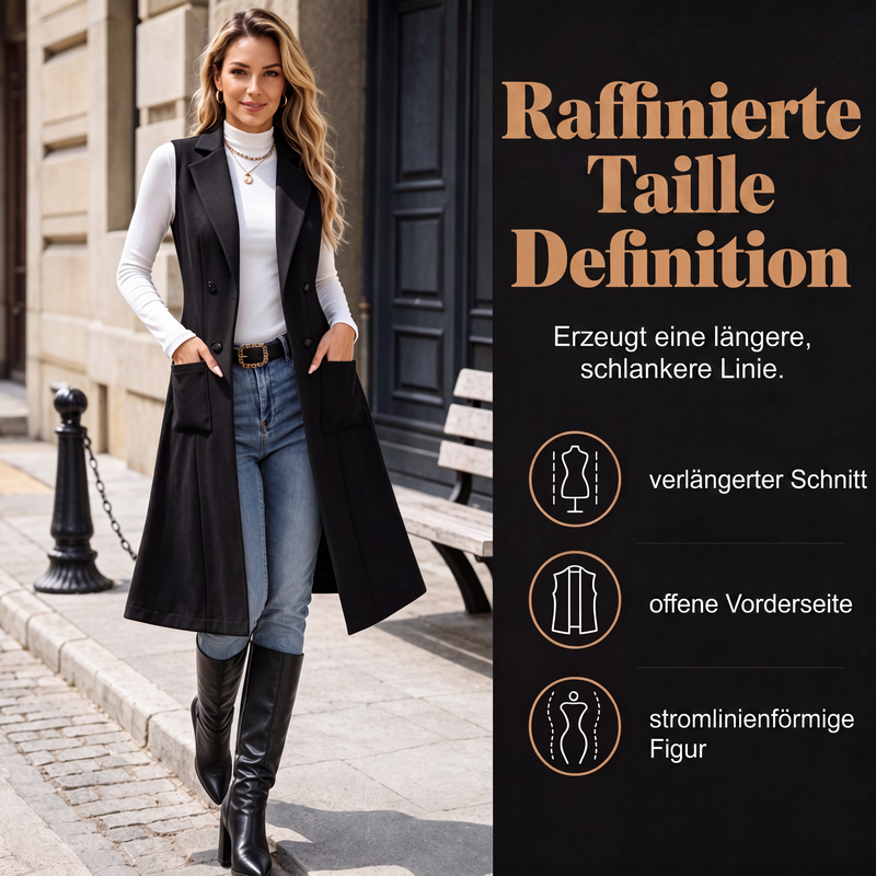 🧥🍁Neue Kollektion – 50 % Rabatt！🤎Schicke, ärmellose Longjacke für Damen mit offenem Vorderteil