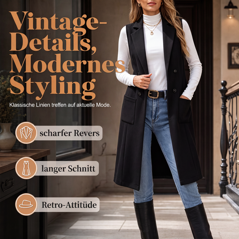 🧥🍁Neue Kollektion – 50 % Rabatt！🤎Schicke, ärmellose Longjacke für Damen mit offenem Vorderteil