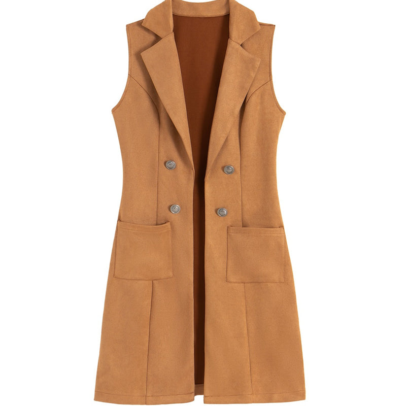 🧥🍁Neue Kollektion – 50 % Rabatt！🤎Schicke, ärmellose Longjacke für Damen mit offenem Vorderteil