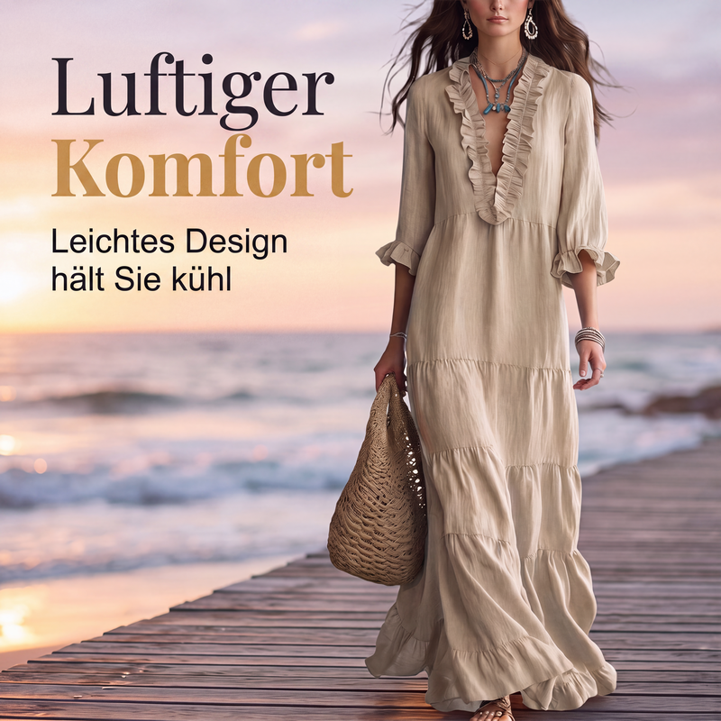 📢📢50%Rabatt!!!🎉✨Damen Maxikleid mit Volants, V-Ausschnitt und Stufen