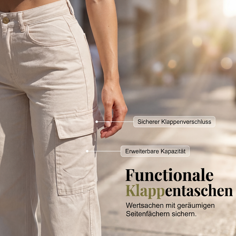Hoch sitzende Cargohosen mit weitem Bein für Damen