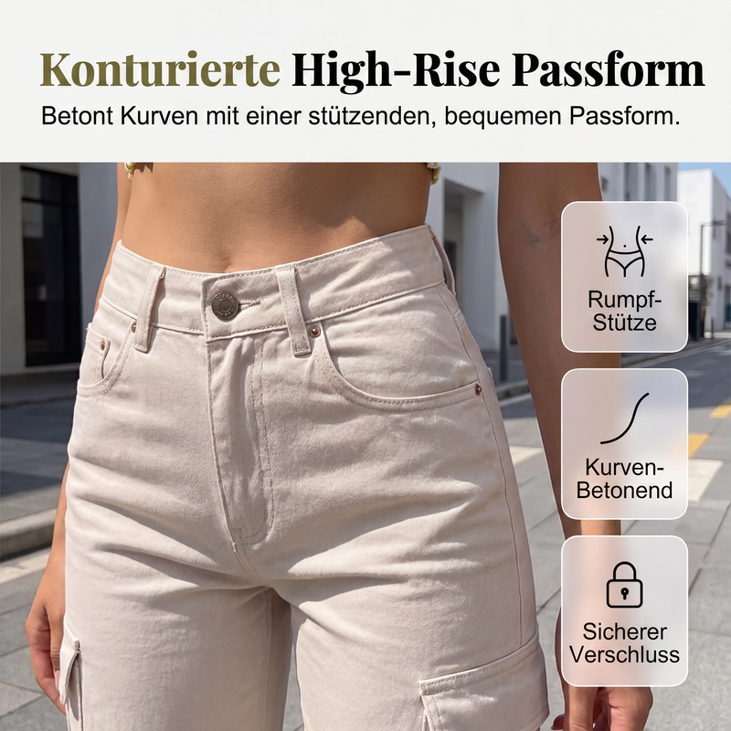 Hoch sitzende Cargohosen mit weitem Bein für Damen