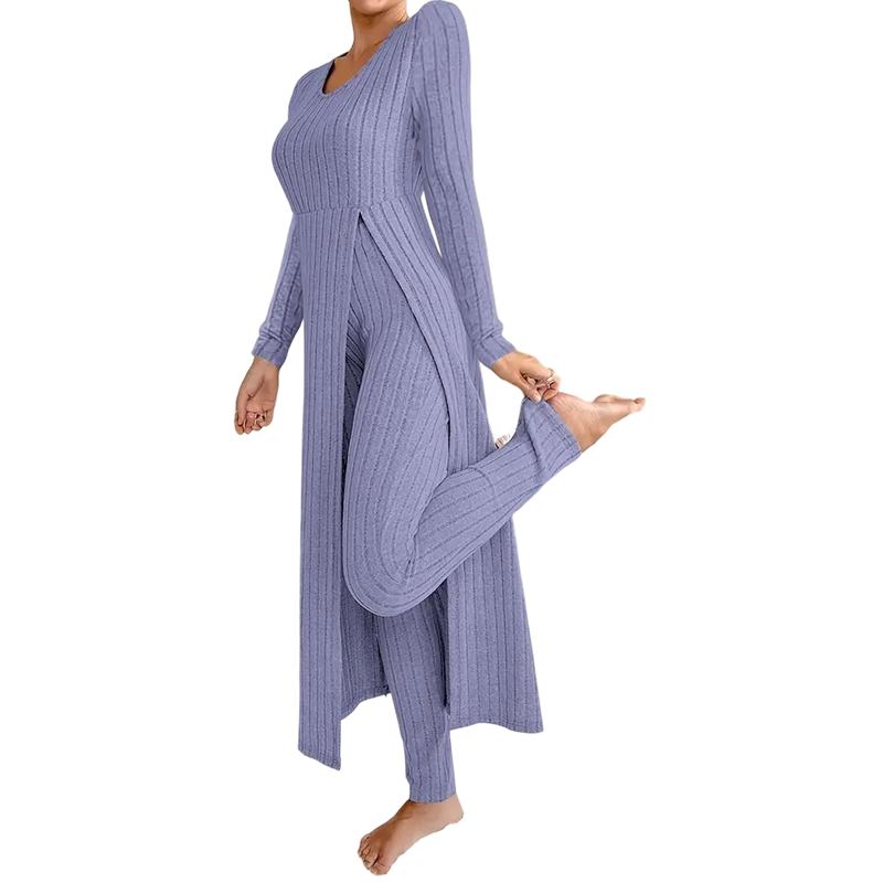 📢🎉50%Rabatt!!!🛍️✨ 2-teiliges Damen-Set: geripptes Longline-Top & schmale Hose
