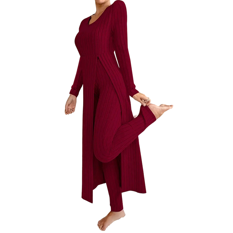 📢🎉50%Rabatt!!!🛍️✨ 2-teiliges Damen-Set: geripptes Longline-Top & schmale Hose