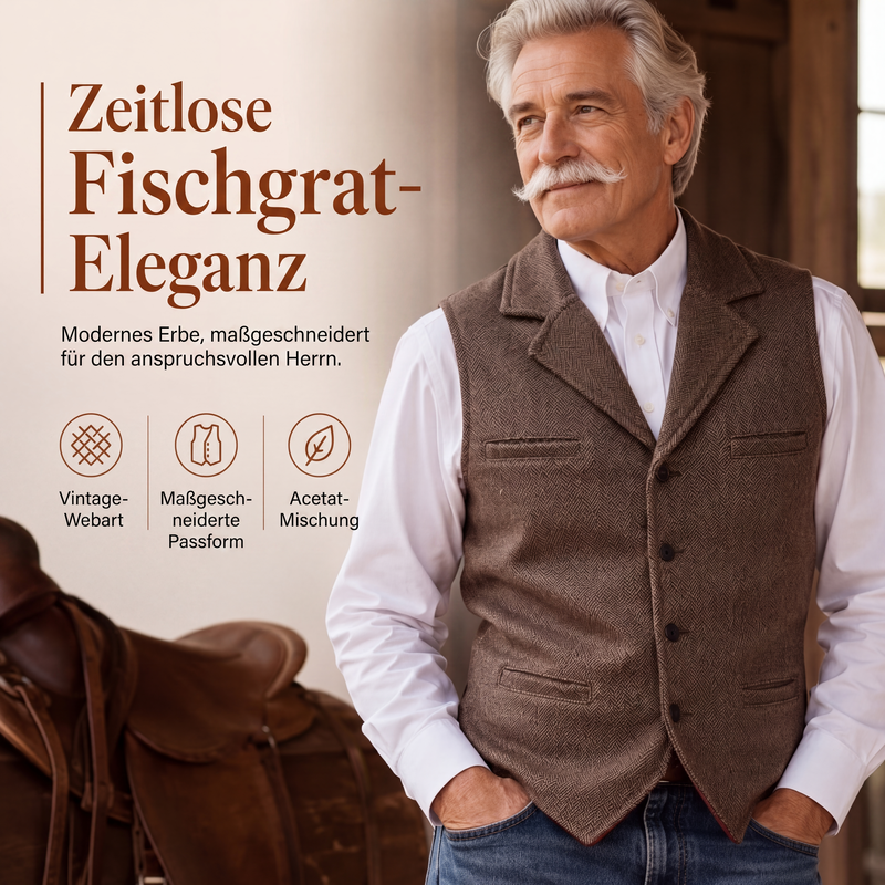 🦺 50 % RABATT | Klassischer Vintage-Charme – Herren Weste mit Revers & Fischgrätmuster