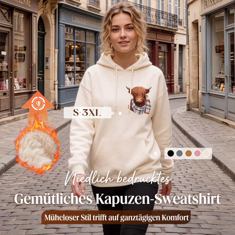 🐮 50 % RABATT | Kuschelig durch kalte Tage – Damen Hoodie mit Highland-Kuh-Motiv & Fleecefutter