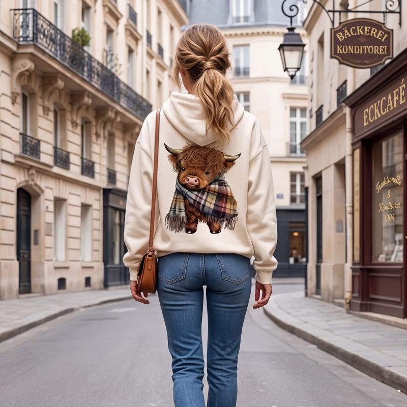 🐮 50 % RABATT | Kuschelig durch kalte Tage – Damen Hoodie mit Highland-Kuh-Motiv & Fleecefutter