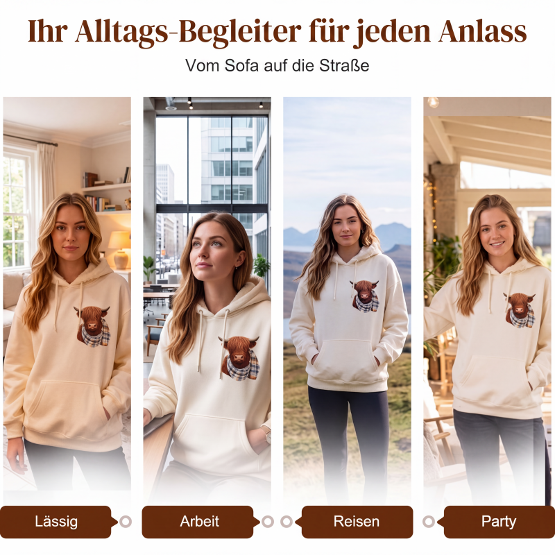 🐮 50 % RABATT | Kuschelig durch kalte Tage – Damen Hoodie mit Highland-Kuh-Motiv & Fleecefutter