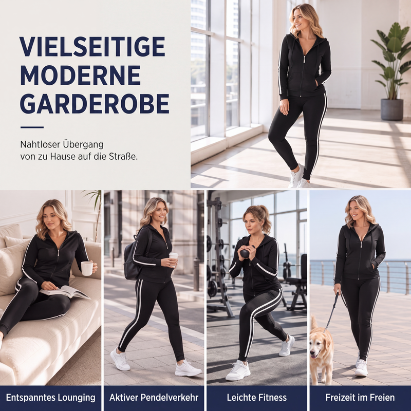 📢🎉50%Rabatt!!!🛍️✨Gestreept Damespak met Capuchon en Rits, Bestaande uit Capuchontrui en Broek