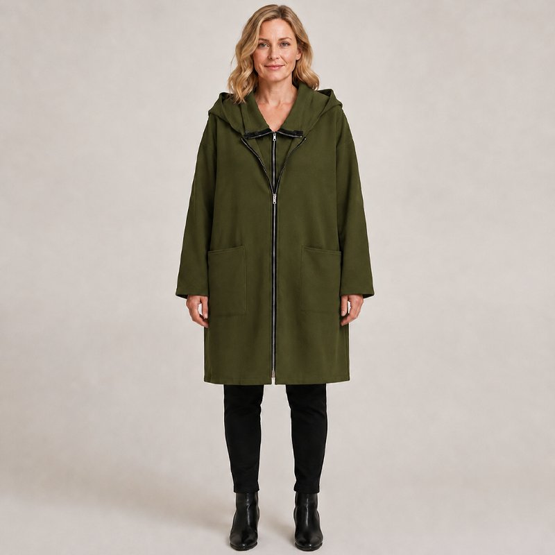 Mittellange Damenjacke mit Kapuze und 2 Reißverschlüssen