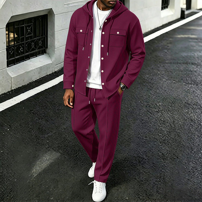 🚀 Ganz neu eingetroffen – 50 % Rabatt zum Probieren! Herren Freizeit Waffelstruktur Kapuzenjacke und Hosen Set