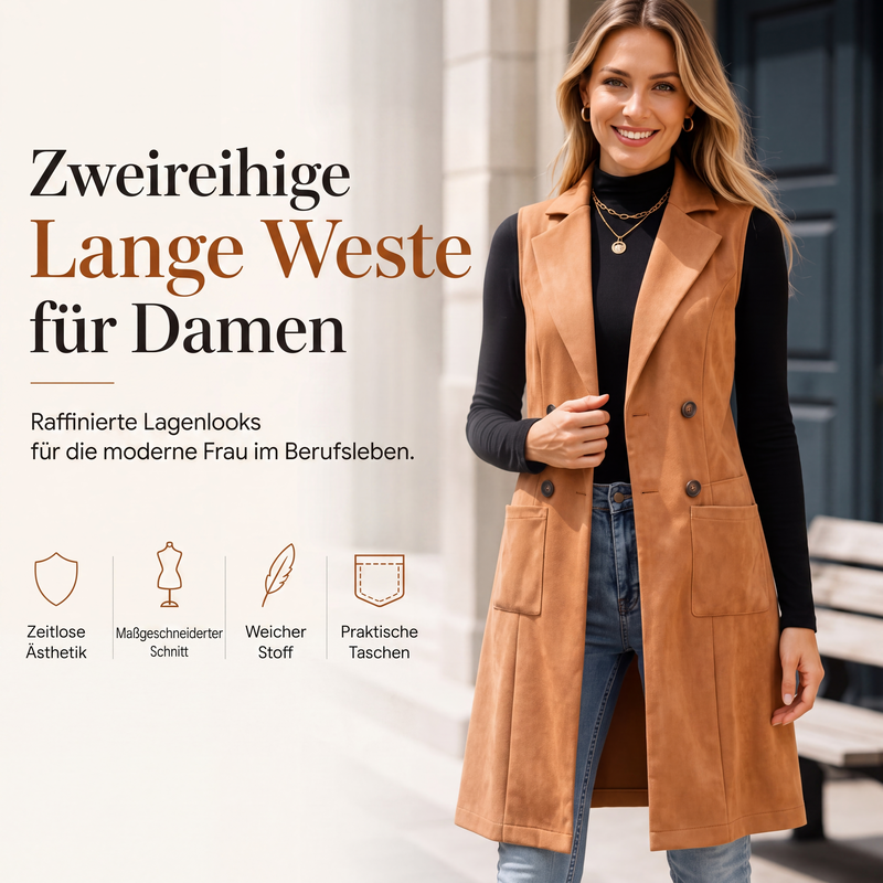 📢📢50%Rabatt!!!🧥✨ Neuheiten – Zweireihige lange Weste – elegant und vielseitig