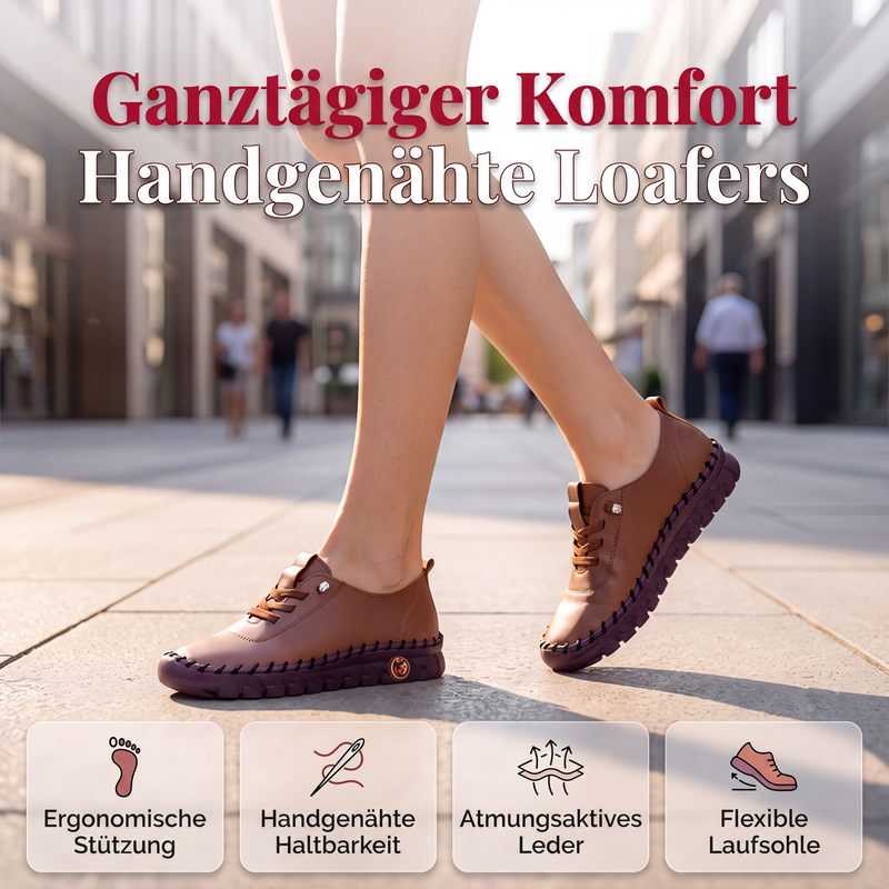 Damen-Casual-Schuhe aus echtem Leder, handgenähte Loafers