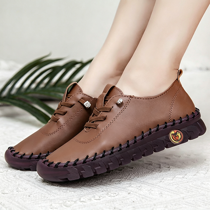 Damen-Casual-Schuhe aus echtem Leder, handgenähte Loafers