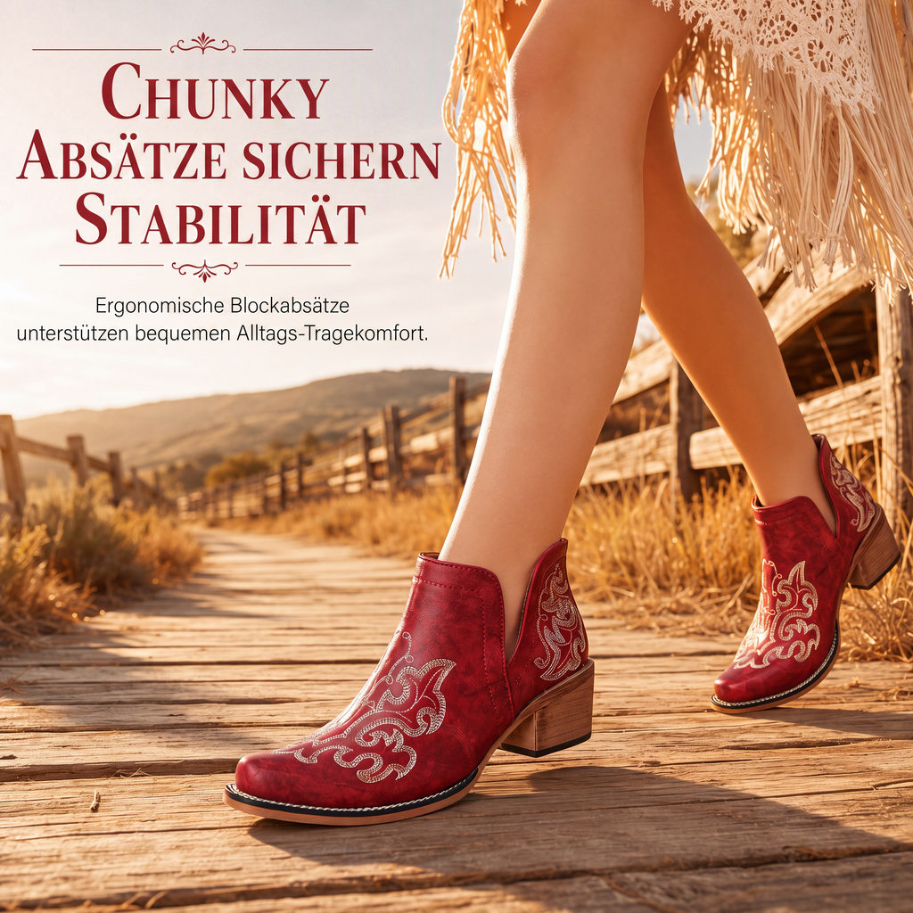 ✨Retro Damen Stiefeletten: V-Cutout, Blockabsatz & Stickerei🍂❄️