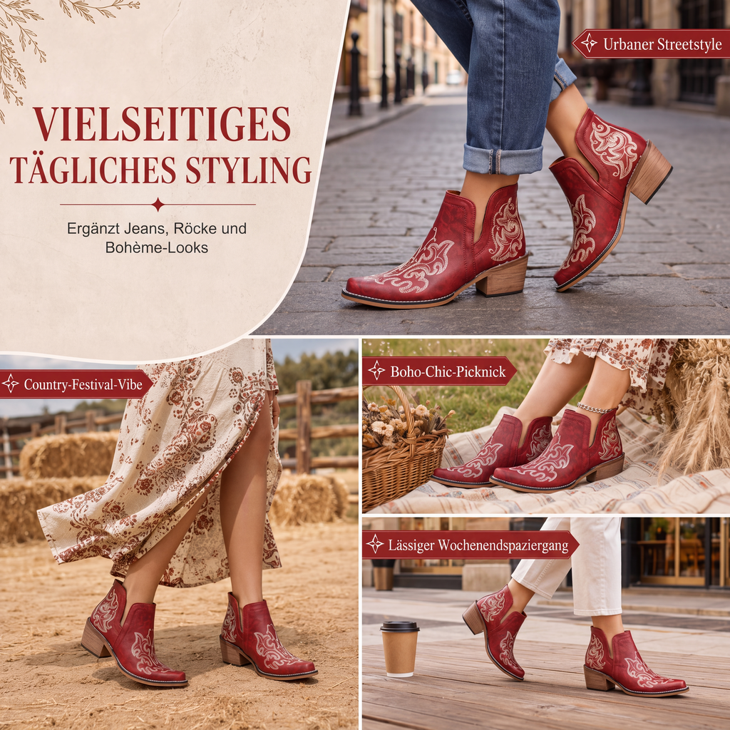 ✨Retro Damen Stiefeletten: V-Cutout, Blockabsatz & Stickerei🍂❄️