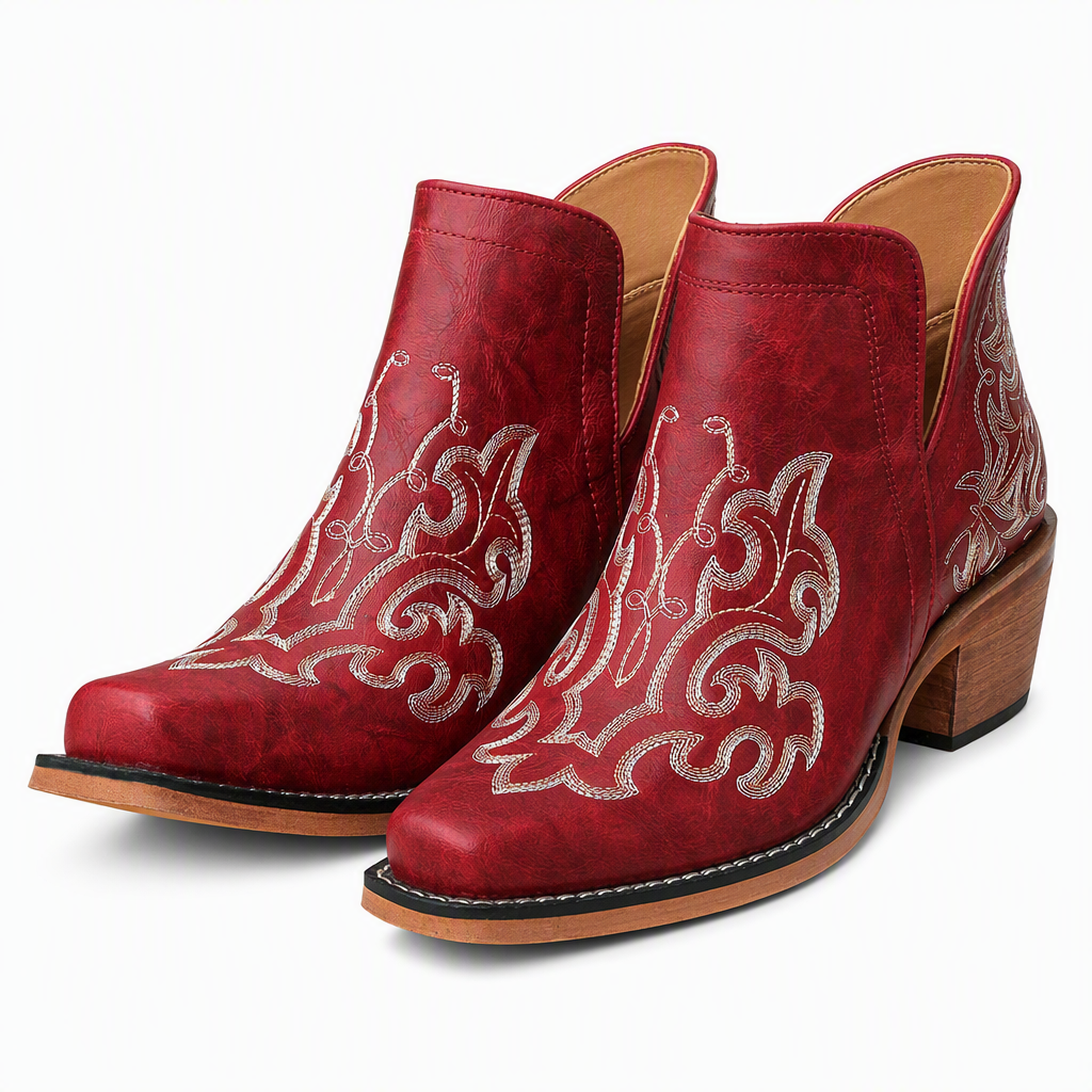 ✨Retro Damen Stiefeletten: V-Cutout, Blockabsatz & Stickerei🍂❄️