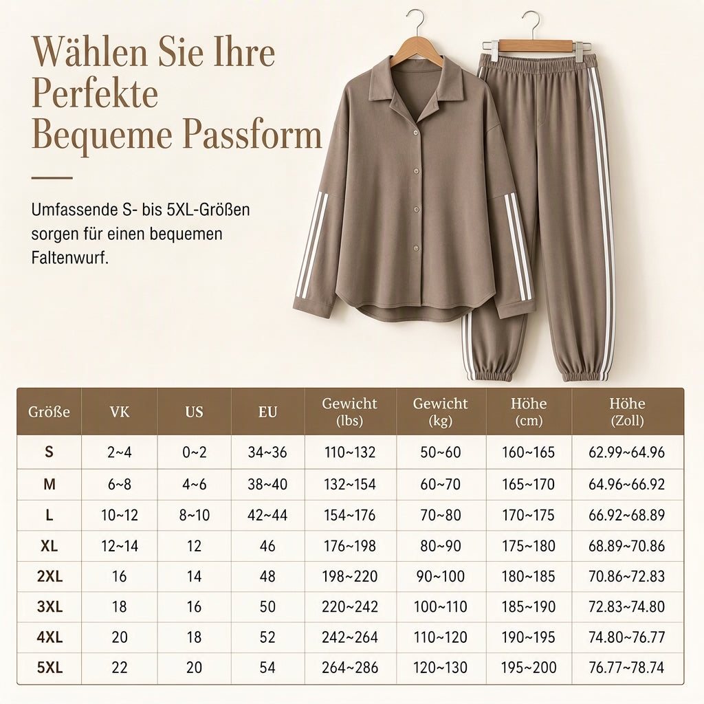 Zweiteiliges lässiges Lounge-Set für Damen mit oversizedem Hemd mit Knopfleiste und Jogginghose mit Seitenstreifen