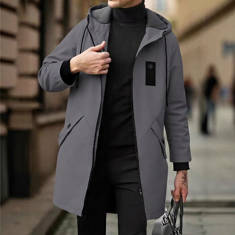 📢🎉50%Rabatt!!!🛍️✨Herren-Windbreaker-Trenchcoat mit Kapuze, mittlere Länge