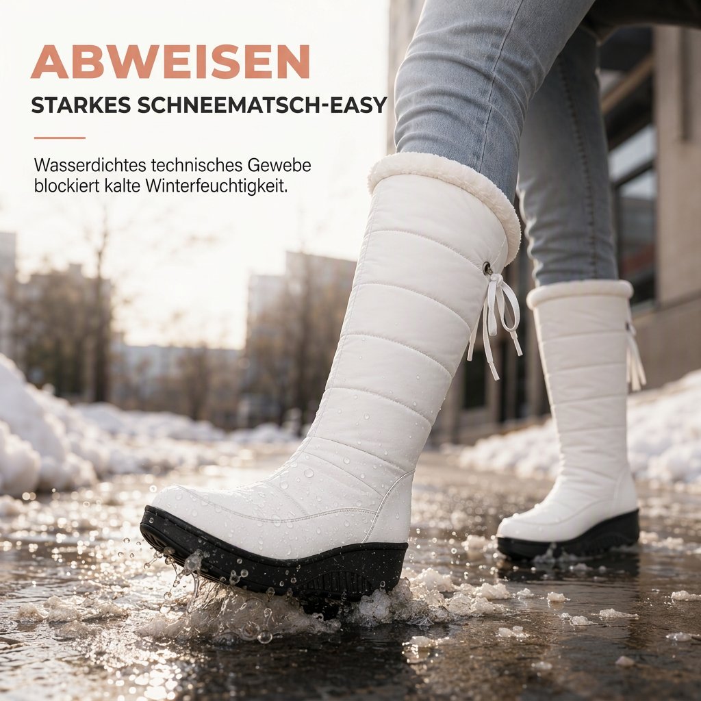 Wasserdichte Damen-Schneestiefel aus Daunenbaumwolle, Winter-Wadenstiefel mit runder Kappe, dicker Sohle und warmem Futter