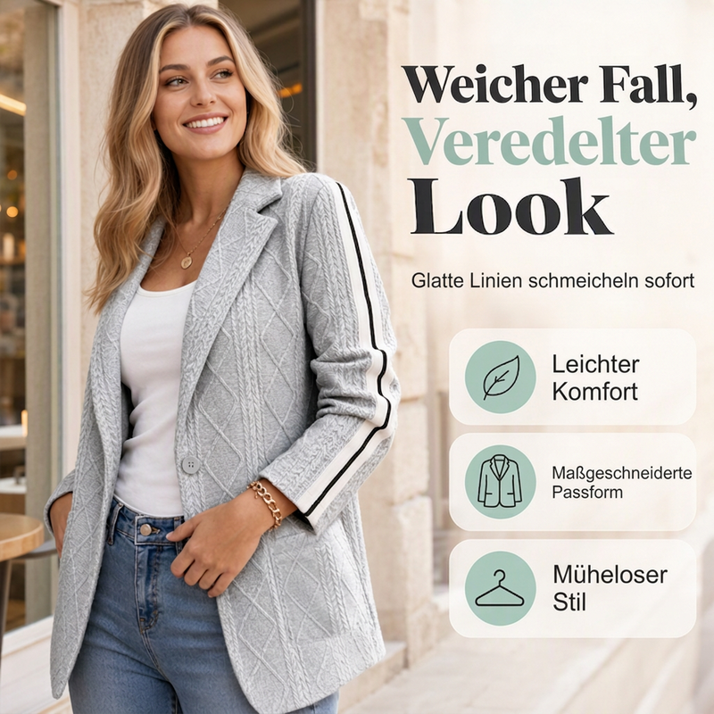 Damen-Blazer mit Zopfmuster und Seitenstreifen