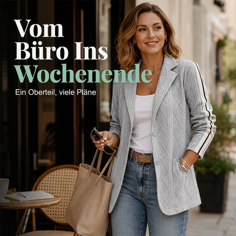 Damen-Blazer mit Zopfmuster und Seitenstreifen
