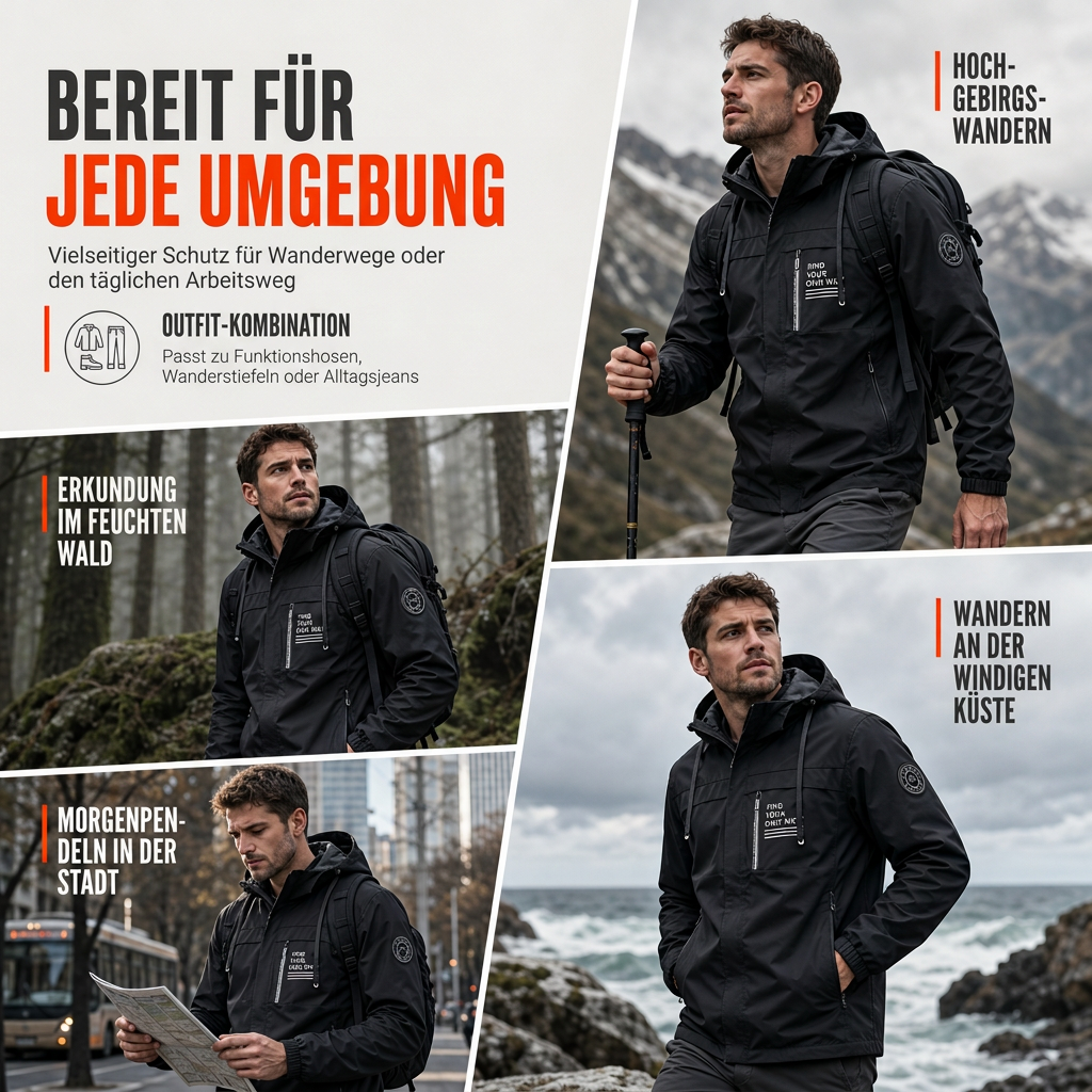 Herren-Outdoor-Windjacke mit abnehmbarer Kapuze