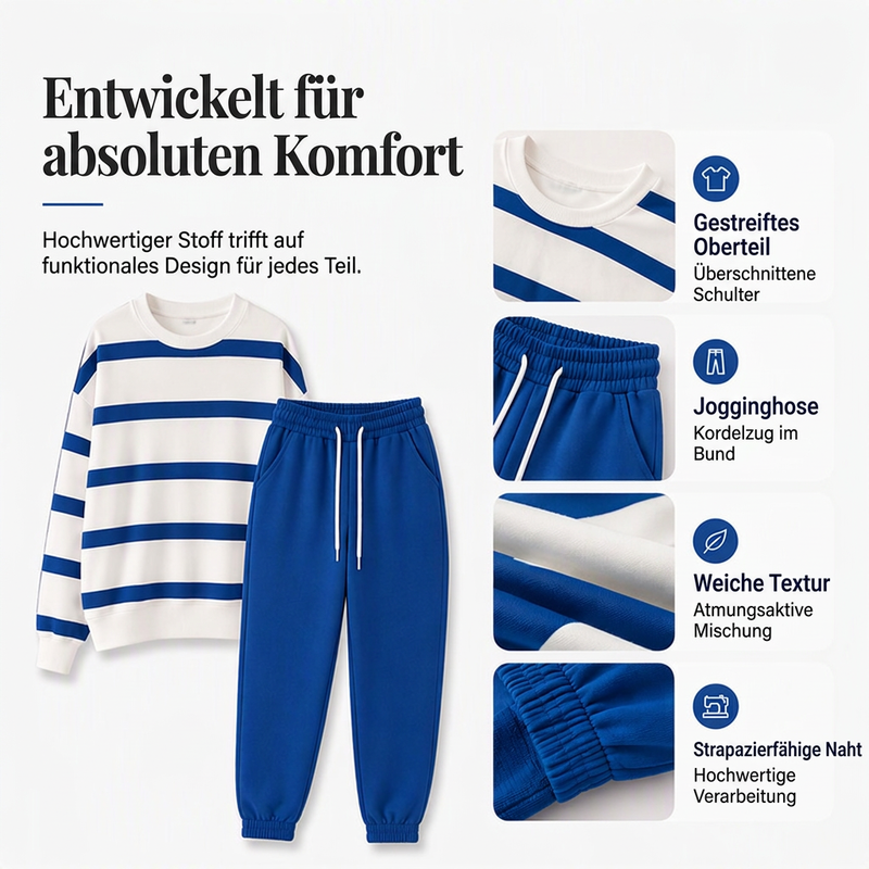 Gestreiftes Sweatshirt und Jogginghosen-Set für Damen