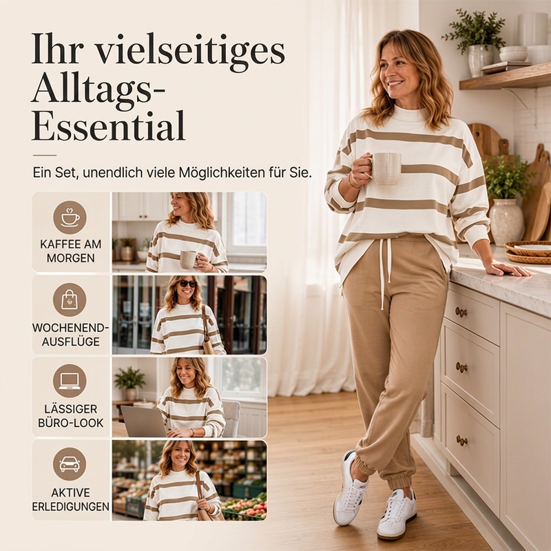 Gestreiftes Sweatshirt und Jogginghosen-Set für Damen