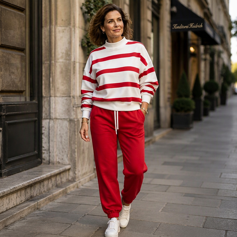Gestreiftes Sweatshirt und Jogginghosen-Set für Damen