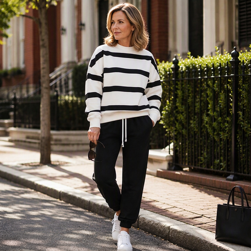 Gestreiftes Sweatshirt und Jogginghosen-Set für Damen