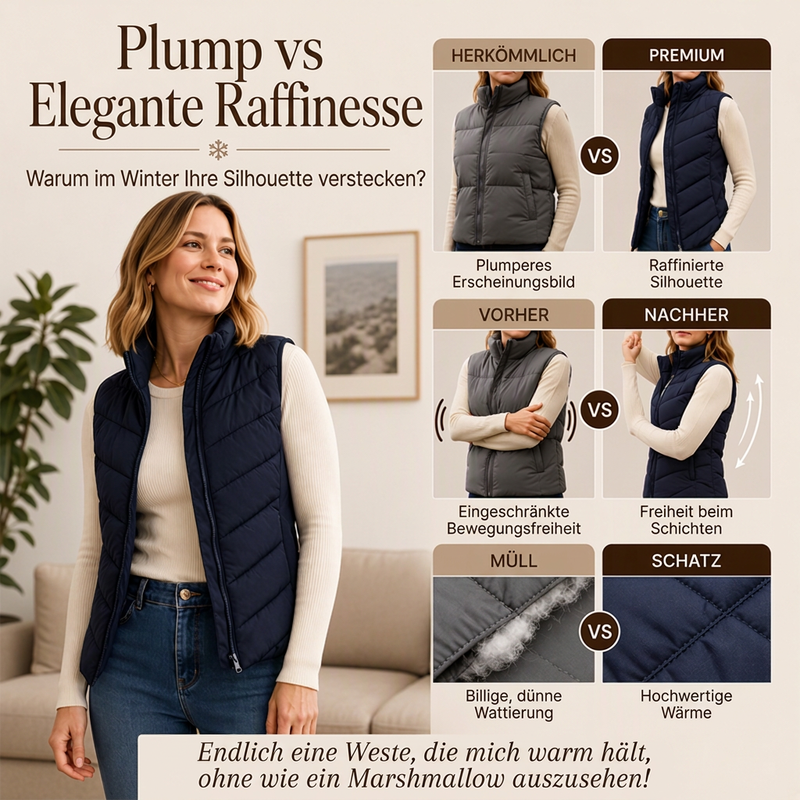 📈 Verkaufshit Nr. 1 – direkt 50%! Damen gesteppte Stehkragen-Pufferweste