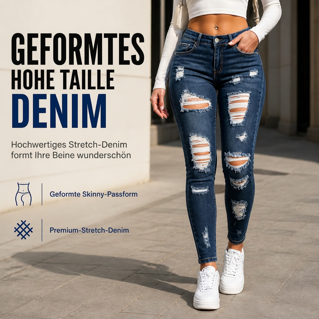 📢🎉50%Rabatt!!!🛍️✨Damen High Waist Ripped Skinny Jeans, Destroyed Dehnbare Denim-Hose