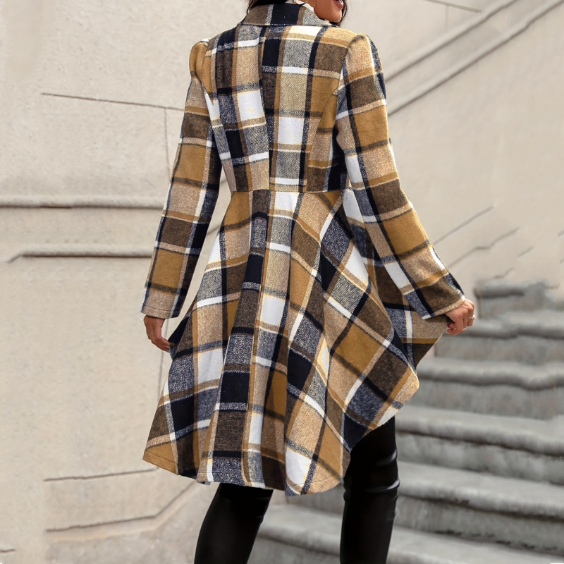 🥳💞 Über 46.000 Stück verkauft!🧥Karierter Damen-Peplum-Mantel mit High-Low-Saum🎁