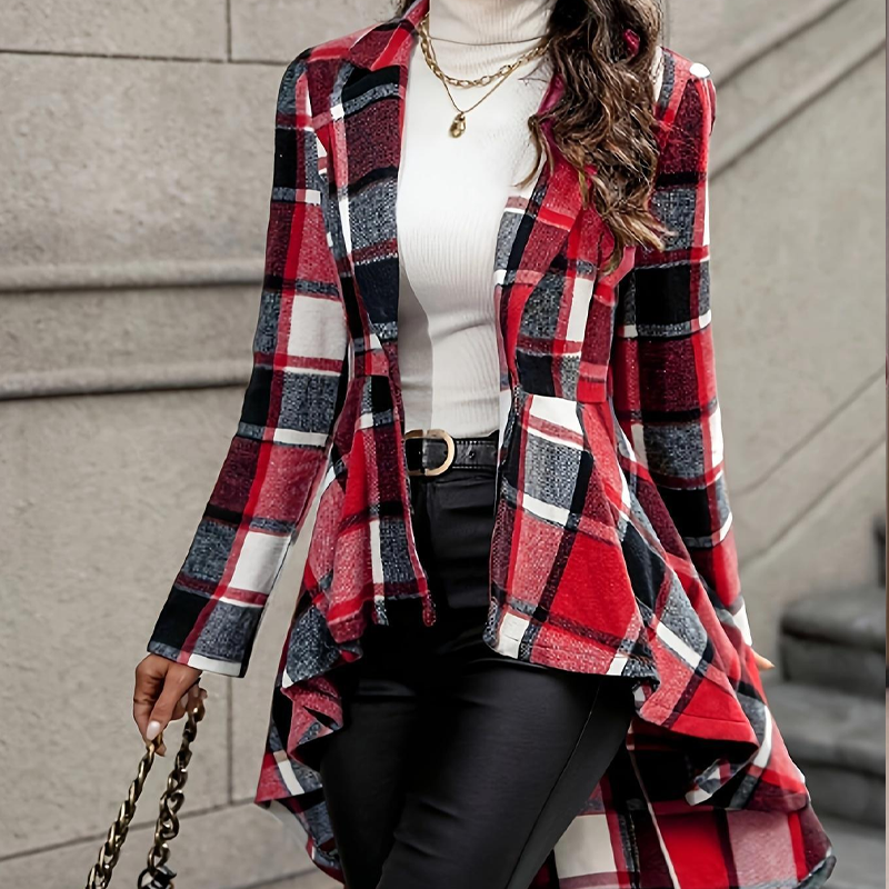 🥳💞 Über 46.000 Stück verkauft!🧥Karierter Damen-Peplum-Mantel mit High-Low-Saum🎁