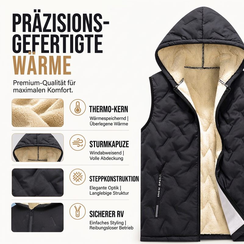Warme Kapuzenweste für Herren im Winter