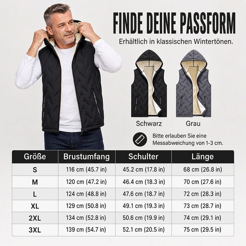 Warme Kapuzenweste für Herren im Winter