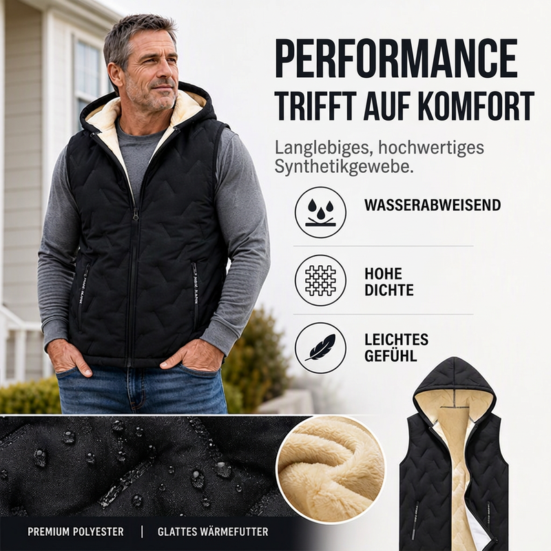 Warme Kapuzenweste für Herren im Winter