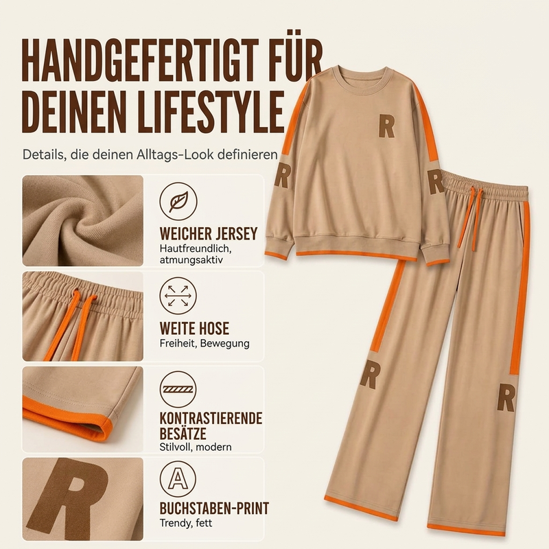 Damen-Casual-Sweatshirt & Weite-Hosen-Set