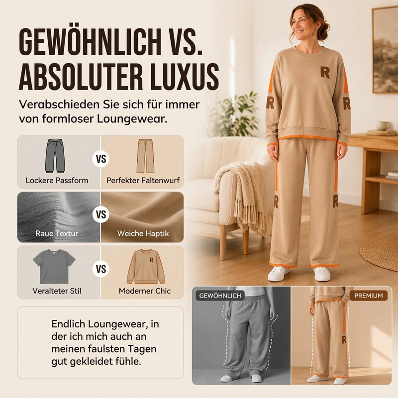 Damen-Casual-Sweatshirt & Weite-Hosen-Set